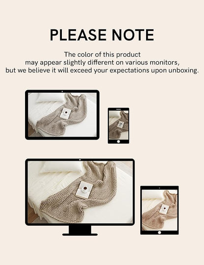 YnM Chunky Throw Blanket, Medium-Weight, Hand Knitted, Skin Friendly, Ventilated and Breathable, Machine Washable, Home Décor Piece for Couch, Sofa and Bed (Beige, 60x80 Inch)