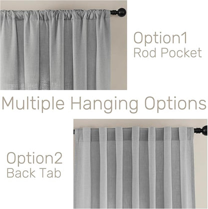 Joydeco Linen Curtains for Living Room,Light Filtering Rod Pocket Back Tab Semi Sheer Drapes Window Long Curtains 96 inches Long Ebony Grey