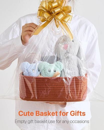 KALLAX Small Woven Basket, 12 x 8 x 4.5 Inches, Storage Basket for Organizing, Cute Small Rope Shelf Closet Cube Storage Bins Baskets for Shelves, Dog Toy Gift Baskets Empty, 3 Pack Rust Red