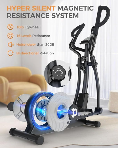 pooboo Elliptical Machine, Elliptical Exercise Machine with 16-Level Resistance&Hyper-Quiet Magnetic Driving System, Elliptical Machine for Home with LCD Monitor&15.5IN Stride, 350LBS Weight Capacity