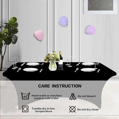 IVAPUPU 2 Pack 8FT Table Cloth for Rectangular Fitted Events Stretch Black Table Covers Washable Spandex Tablecloth Protector for Party, Wedding, Cocktail, Banquet, Festival