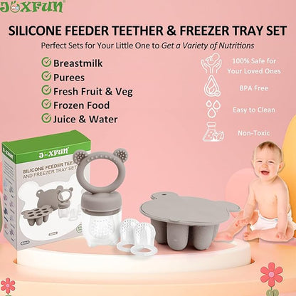 JEXFUN Silicone Baby Fruit Food Feeder Pacifier & Breastmilk Popsicle Freezer Molds, Double as Baby Teething Toys, Freezable Feeding Set for Breast Milk Ice Cubes, Food, Vegetable Purees - (Sand)