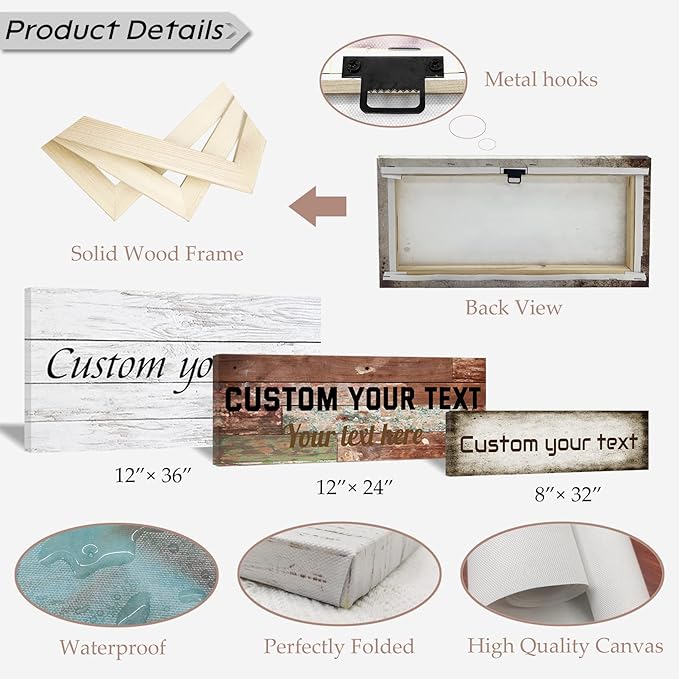 LZIMU Custom Text Signs Wall Decor Personalized Canvas Quote Family Sign Wall Art Wood Background Rustic Farmhouse Decor Framed (4"x12")