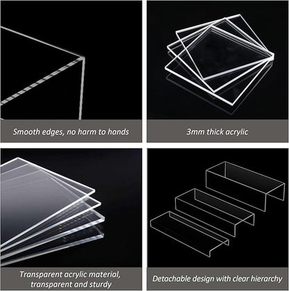 Rectangular Acrylic Display Risers 6pcs, Clear Display Storage Stands, Acrylic Display for Funko Pop Figure, Desserts, Cupcake, Toys, Collectibles, Merchandises- 12-1'', 2'', 3'', 4'', 5'', 6''
