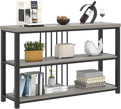 FOLUBAN Console Tables for Entryway, Sofa Table with 3 Tier Storage for Living Room Hallway Foyer Behind Couch, Rustic Light Grey
