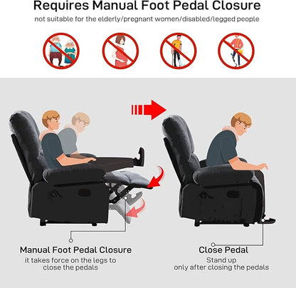 Oversized Recliner Chair Extra Wide Large Recliner for Adults 350lbs with Lumbar Support Pillow Nursery Chair Living Room (Manual, BROWN-6008)