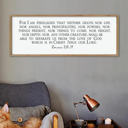 LuZhiQiang For I am Persuaded Wall Decor Art 40"×15" Romans 8:38-39 Sign Bible Verse Scripture Christian Large Wood Framed Wall Hanging (Wood)