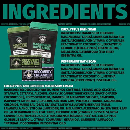 Coach Soak Magnesium Flakes & Lotion Trial Pack - Soothing Menthol Lotion & Bath Soak - 0.18 Lb Sachets - Lavender, Eucalyptus & Peppermint Scents