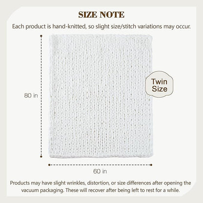 Carriediosa Chunky Knit Throw Blanket 60" X 80" Twin, 100% Hand Made Large Chenille Loop Yarn Soft Fluffy Throws for Couch Sofa Bed, Big Crochet Cozy Heavy Thick Cable Woven Blankets, Snow White