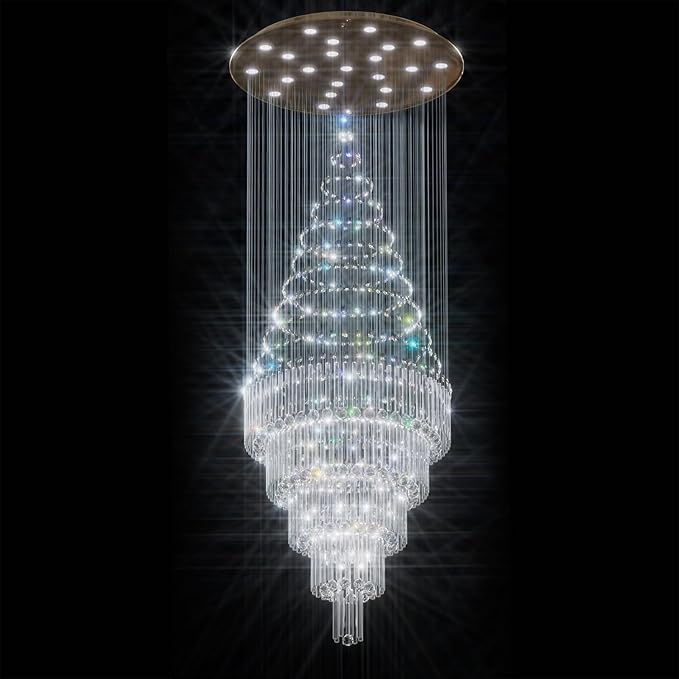 Flashing God 40''X120 High Ceiling Chandelier Crystal Raindrop Gold Chandeliers Staircase Large Chandelier Villa Entrance Foyer Pendant Light Foyer High Ceiling Light 15 GU10 Bulb Dimming