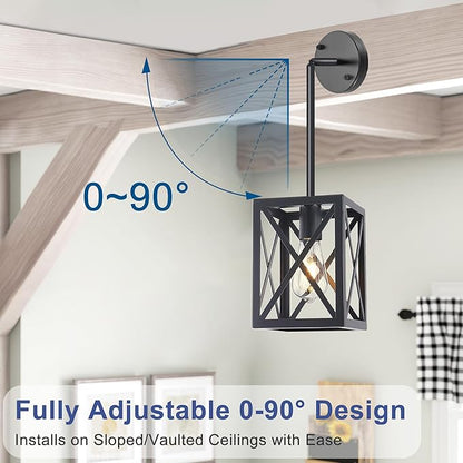 Farmhouse Lantern Pendant Light Fixtures Ceiling Hanging Rustic Chandelier Black (1 Light)
