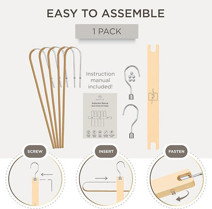 MORALVE Pants Hangers Space Saving - European Beechwood Scarf and Jean Hangers - Closet Organizer and Space Saver Pant Rack, Leggings Hanger, and Scarf Holder with 360° Swivel Hook (1 Pack)