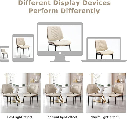 BV Dining Chairs Set of 4, PU Leather Armless Kitchen Chair in Modern Walnut Style, Mid Century Bentwood Side Chair with Metal Legs, Retro Accent Guest Chair for Kitchen Dining Room(Beige)