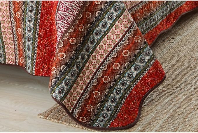 NEWLAKE Striped Classical Cotton 3-Piece Patchwork Bedspread Quilt Sets, Queen Size