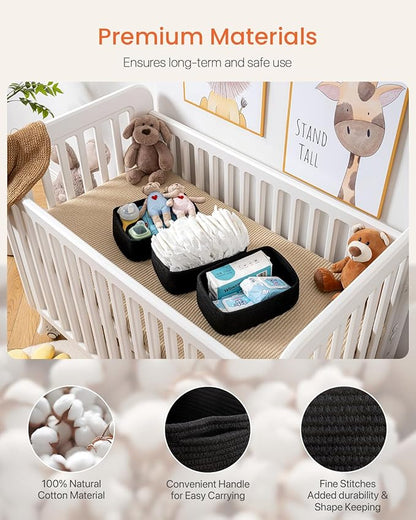 KALLAX Small Woven Basket, 12 x 8 x 4.5 Inches, Storage Basket for Organizing, Cute Small Rope Shelf Closet Cube Storage Bins Baskets for Shelves, Dog Toy Gift Baskets Empty, 3 Packs, Black