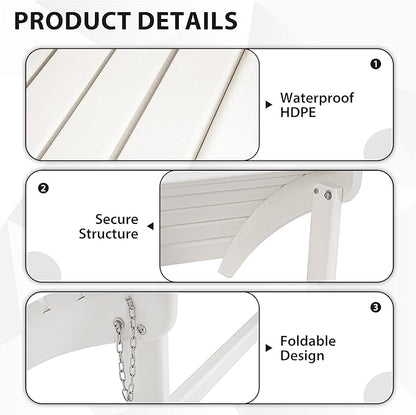 Sundale Outdoor Folding Plastic Adirondack Ottoman, All-Weather Adirondack Chair Footrest, Fade and Rust Resistant, Perfect for Outside Patio Garden Pool Yard White