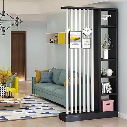 Wall Room Divider with Shelves, Freestanding Modern Wood + Metal Room Divider Screen with Storage Cabinet, Black, 1 Panel, L 31.49.478.7in