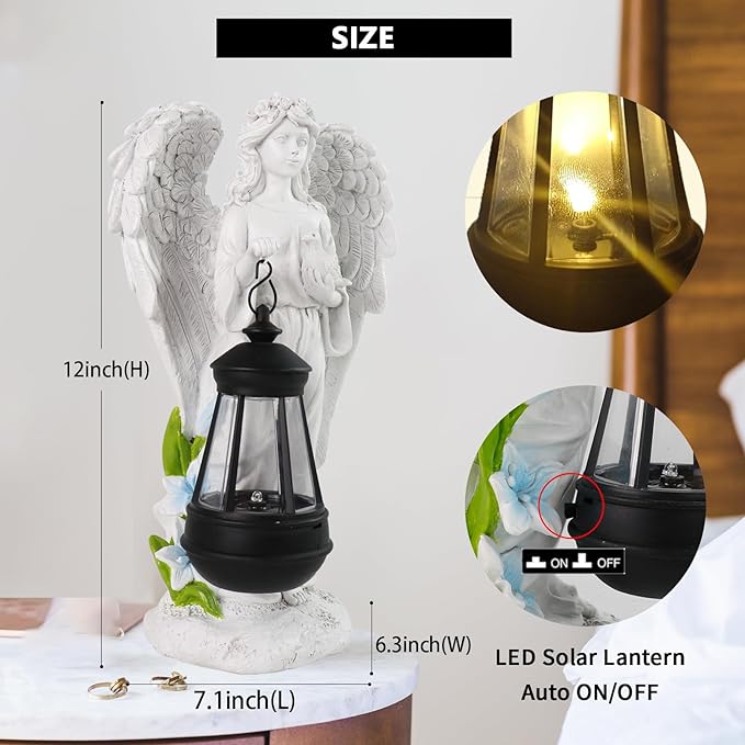 Solar Angel Garden Statue, Angel Figurine Outdoor Decor with Warm White Solar Lantern Garden Angel Figurine Outdoor Statue Waterproof Angel Sculpture Lawn Yard Art Patio Ornament Housewarming Gift