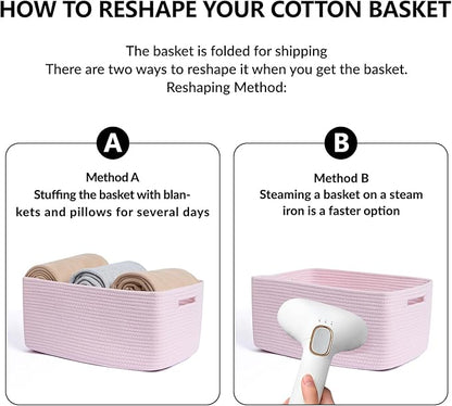Large Storage Baskets for Organizing, Closet Shelf Baskets for Clothes Blanket Towels, Baby Nursery, Toy Bins Box, Woven Rope Baskets, 17 x 13 x 7.5”, 4 Packs Light Pink