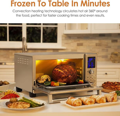 Nuwave Bravo XL Air Fryer Toaster Smart Oven, 12-in-1 Countertop Grill/Griddle Combo, 30-Qt XL Capacity, 50F-500F adjustable in precise 5F increments, Integrated Smart Thermometer, Linear T Technology