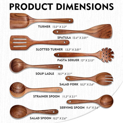 Wooden Spoons for Cooking 9 Pieces Set, Teak Wooden Kitchen Utensil Set, Wooden Cooking Utensils Spoons, Spatulas, Heat-Resistant, Lightweight & Durable, Perfect for Non-Stick Cookware