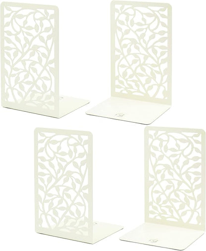 CNK Book Ends Bookends for Decorative Books Holder Bookend Shelves End Hold Heavy Duty Holders Stoppers Metal Stopper Cute Boho Bookshelf Holds Cookbook Office Home Set of 4 Bookends Pair White