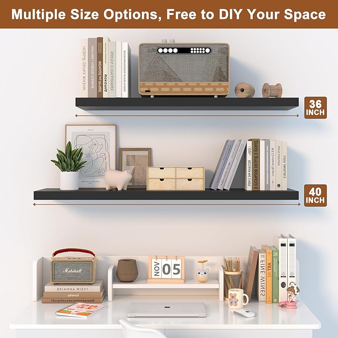 12 Inch Deep Floating Shelves for Wall 3 Pack Floating Shelves Large Storage Space Wall Mount Shelf for Living Room Kitchen Bathroom 36" W x 12" D x 1.2" H Black