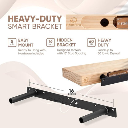 Homeforia 24inch Oak Floating Shelf for Wall, High End Solid Real Wood 24 inches Long Floating Shelves for Bathroom, Honey Oak Wooden Floating Shelves, Heavy Duty Bracket, 24 X 6.5 X 1.75 in, Set of 2