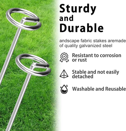120 Pack Heavy Duty 8 Gauge Galvanized Landscape Fabric Pins, 6 Inch G-Shaped Round Top Weed Barrier Stakes for Garden, Erosion Control, Tent, Ground Cover (Silver)
