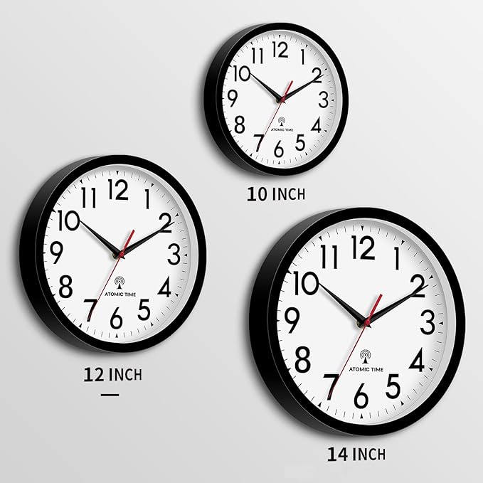 Atomic Wall Clock Analog 14 Inch Battery Operated Modern Decorative for Living Room Kitchen Office Bedroom Bathroom(Black)