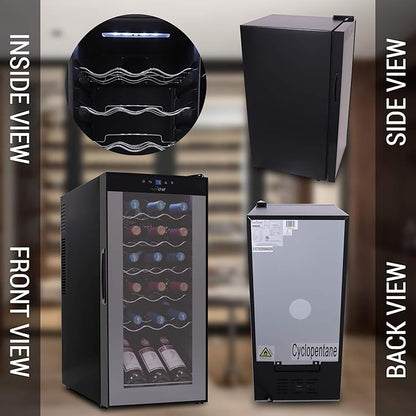 Nutrichef 18 Bottle Slim Wine Fridge | Red & White Wine Chiller | Adjustable Temperature Control 41°F to 64°F | Ultra Quiet Operation | Mini Wine Cooler for Home & Office, 30x13x17 IN