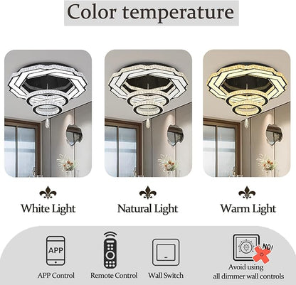 Flashing God Dia 32" Modern Crystal Chandelier Crystal Black Ceiling Light Fixtures LED Flush Mount Ceiling Light for Living Room Bedrooms Dining Room Dimmable 2700k- 6000k