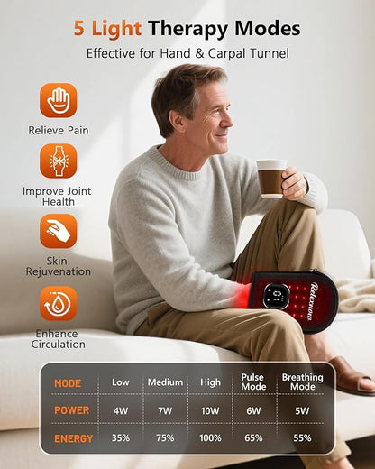 Cordless Red & Infrared Light Therapy for Hand Pain Relief with 660nm Red 850nm Infrared Light, Infrared Light Therapy Glove for Hands Fingers Wrist Joint Stiffness Treatment
