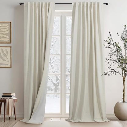 DANCURTON Linen Blackout Back Tab Curtains for Bedroom Windows Linen Colored 52 Inch Wide by 92 Inch Length 2 Panels