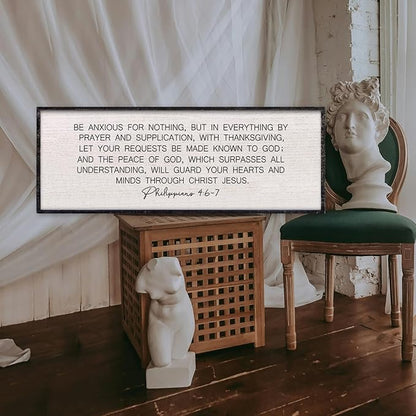 LuZhiQiang Be Anxious for Nothing Wall Decor 40"×15" Philippians 4:6-7 Bible Verse Sign Large Christian Scripture Wood Framed Hanging Decor (Black)
