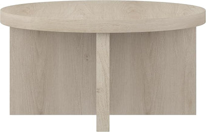 Henn&Hart 33" Round Wood Pedestal Low-Profile Coffee Table for Living Room, Family Room, Office or Apartment, Alder White