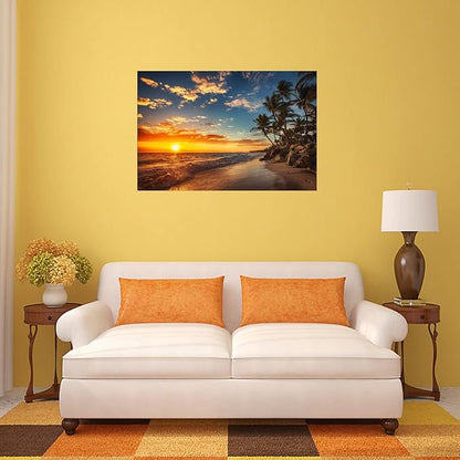 DZL Art S74769 Canvas Painting Print Paradise Tropical Island Beach with Palms Photograph Print Nature Pictures Wall Art Canvas Prints Painting for Living Room Bedroom Decor Office Wall Decor