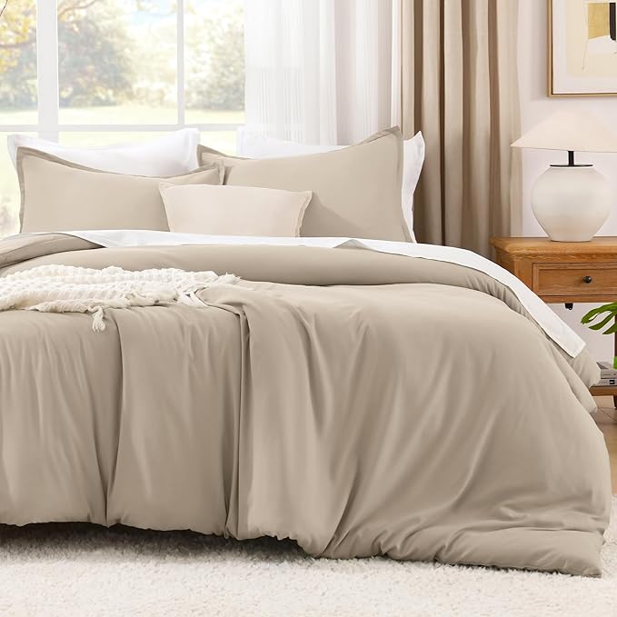 Litanika Khaki Comforter Set Full Size, 3 Pieces Solid Bedding Comforter Set, All Season Down Alternative Bed Set (79x90In Comforter & 2 Pillowcases)