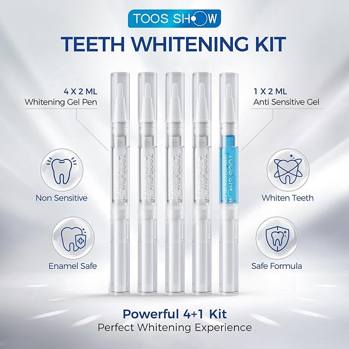 Teeth Whitening Kit for Sensitive Teeth,with 32X Waterproof LED Accelerator Light&4 Carbamide Peroxide Pen&14 Pcs Teeth Whitening Strips&1 Remineralization Pen,Tooth Whitener Professional Oral Care