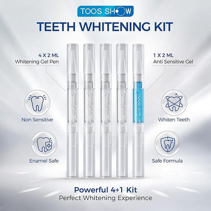Teeth Whitening Kit for Sensitive Teeth,with 32X Waterproof LED Accelerator Light&4 Carbamide Peroxide Pen&14 Pcs Teeth Whitening Strips&1 Remineralization Pen,Tooth Whitener Professional Oral Care