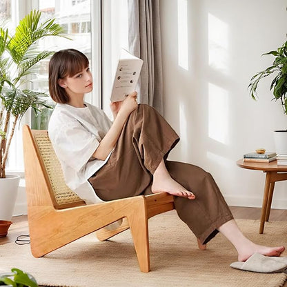Rattan Chair 2Pcs, Mid Century Modern Accent Chair, Leisurely Reading Chair for Living Room（Wood）