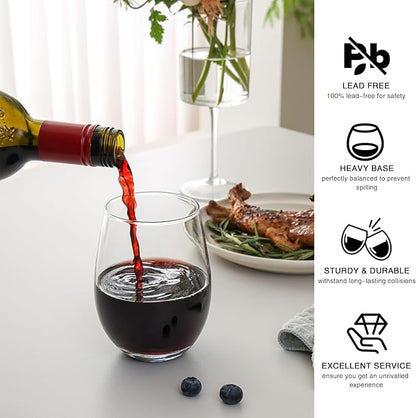 Stemless Wine Glasses Set of 8, 18 Ounces Red & White Wine Glasses for Party, Lead-free, Ideal Wine Accessories Gift (Clear)