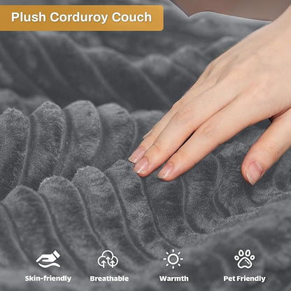 HYJT-H&K Modular Sectional Sofa Cloud Secttional Couch, 132" Comfy U Shaped Couches for Living Room, Deep Seat Memory Foam Fluffy Plush Corduroy Boneless Couch Sectionals with Chaise, Grey