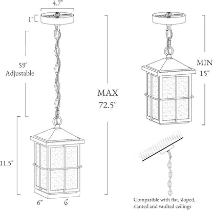LOG BARN Outdoor Pendant Light Fixture, Farmhouse Exterior Lights, Anti-Rust Ceiling Outdoor Light with Seeded Glass, Lantern Hanging Light for Front Door, Entry, Porch, and Gazebo