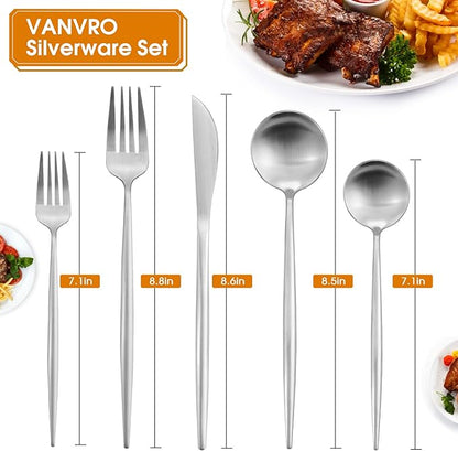 Matte Silverware Set, 20-Piece Stainless Steel Flatware, Tableware Cutlery Service for 4, Satin Finish Utensils, Knife Fork Spoon for Home and Restaurant, Dishwasher Safe