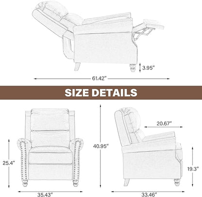 UIXE Pushback Recliner Chairs Set of 2, Fabric Armchair Push Back Accent Chair, Rivet Trim Club Chair Home Theater Overstuffed Single Sofa Reading Seat for Living Room, Stripe Blue