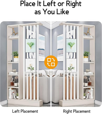Wall Room Divider, Storage Cabinet Storage Display with Shelves, Modern Freestanding Wood Room Divider Screen, Wall Privacy Screens for Home Office Decorative (Beige+White,31.5" L x 9.5" W x 79.5" H)