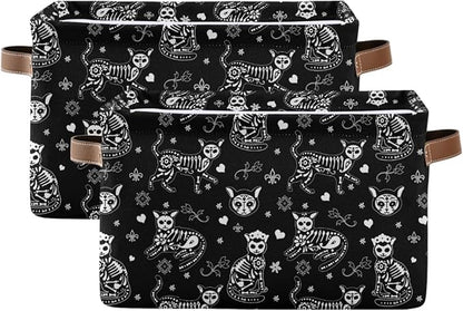Storage Basket Bin Death Helloween Cats Gothic Organizer Basket Collapsible Shelf Basket Cube with handle for Nursery Bedroom Bathroom
