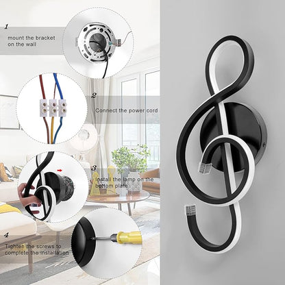 XEYOU 22W Modern Wall Sconce Lighting Indoor LED Creative Wall Light Fixture Music Symbol Art Decoration Wall Lamp for Living Room Bedroom Stair Corridor, Black 4500K