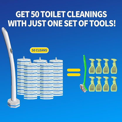 Disposable Toilet Brush Cleaning System with 50pcs Refills Pads Replacement Heads, Toilet Cleaning Stick, Wall Mounted Toliet Wand Kit Bathroom Maintenance, Toilet Bowl Cleaner Wands Holder and Set